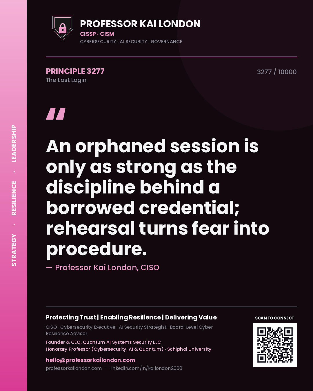 Professor Kai London principle 3277: An orphaned session is only as strong as the discipline behind a borrowed credential; rehearsal turns fear into procedure.