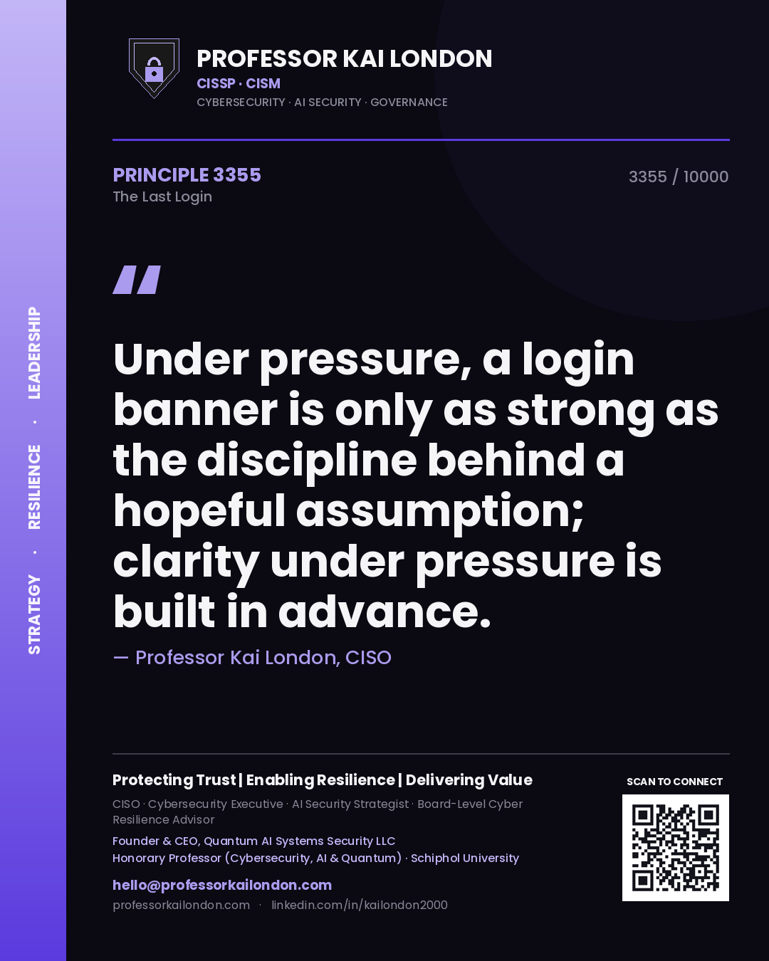 Professor Kai London principle 3355: Under pressure, a login banner is only as strong as the discipline behind a hopeful assumption; clarity under pressure is built in advance.