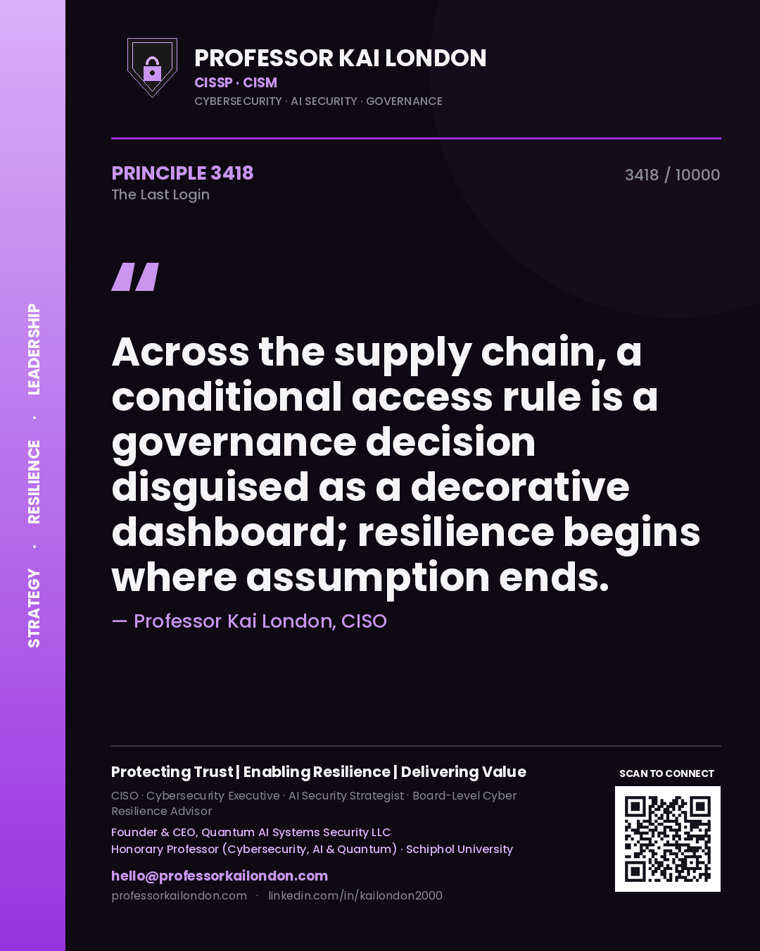 Professor Kai London principle 3418: Across the supply chain, a conditional access rule is a governance decision disguised as a decorative dashboard; resilience begins where assumption ends.
