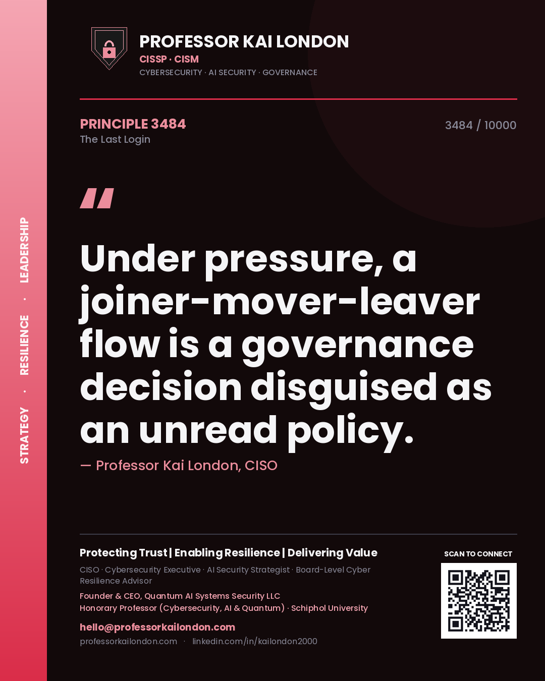 Professor Kai London principle 3484: Under pressure, a joiner-mover-leaver flow is a governance decision disguised as an unread policy.
