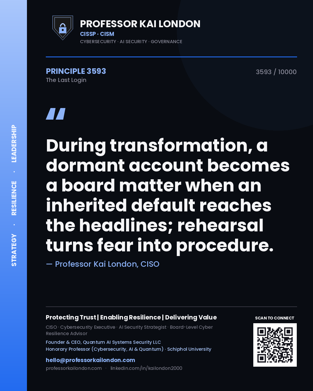 Professor Kai London principle 3593: During transformation, a dormant account becomes a board matter when an inherited default reaches the headlines; rehearsal turns fear into procedure.