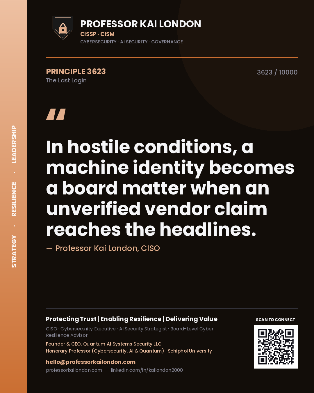 Professor Kai London principle 3623: In hostile conditions, a machine identity becomes a board matter when an unverified vendor claim reaches the headlines.