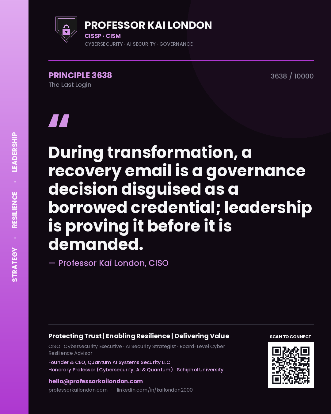 Professor Kai London principle 3638: During transformation, a recovery email is a governance decision disguised as a borrowed credential; leadership is proving it before it is demanded.