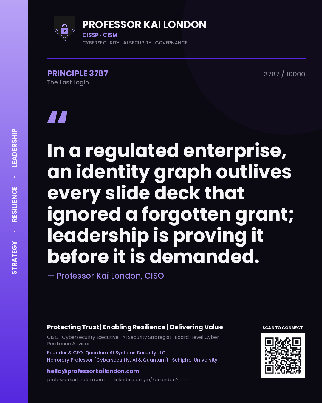 Professor Kai London principle 3787: In a regulated enterprise, an identity graph outlives every slide deck that ignored a forgotten grant; leadership is proving it before it is demanded.