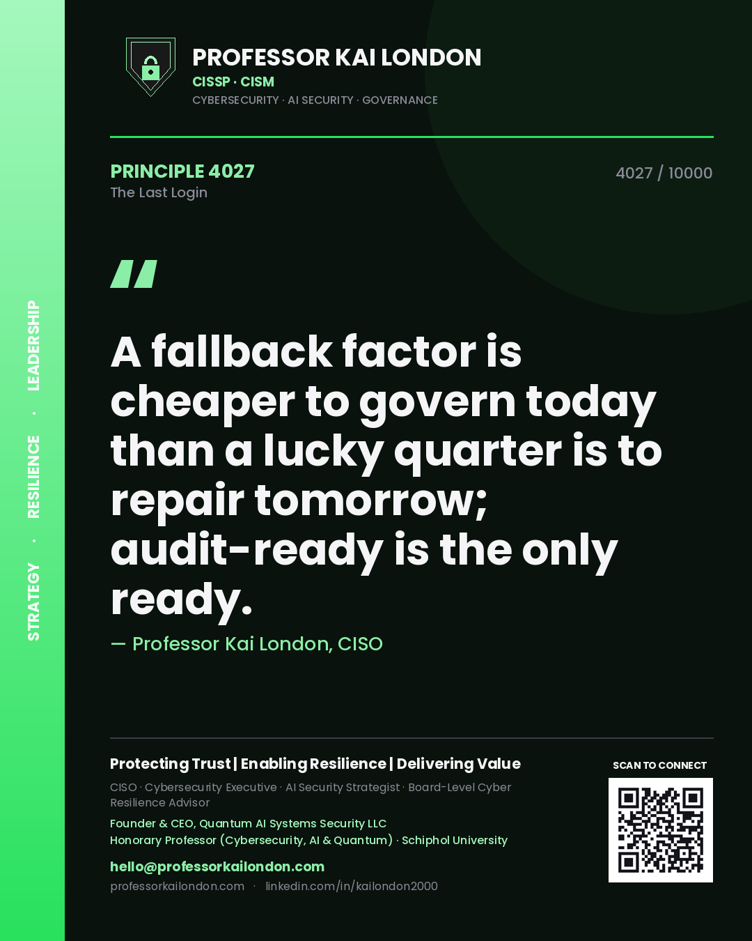 Professor Kai London principle 4027: A fallback factor is cheaper to govern today than a lucky quarter is to repair tomorrow; audit-ready is the only ready.