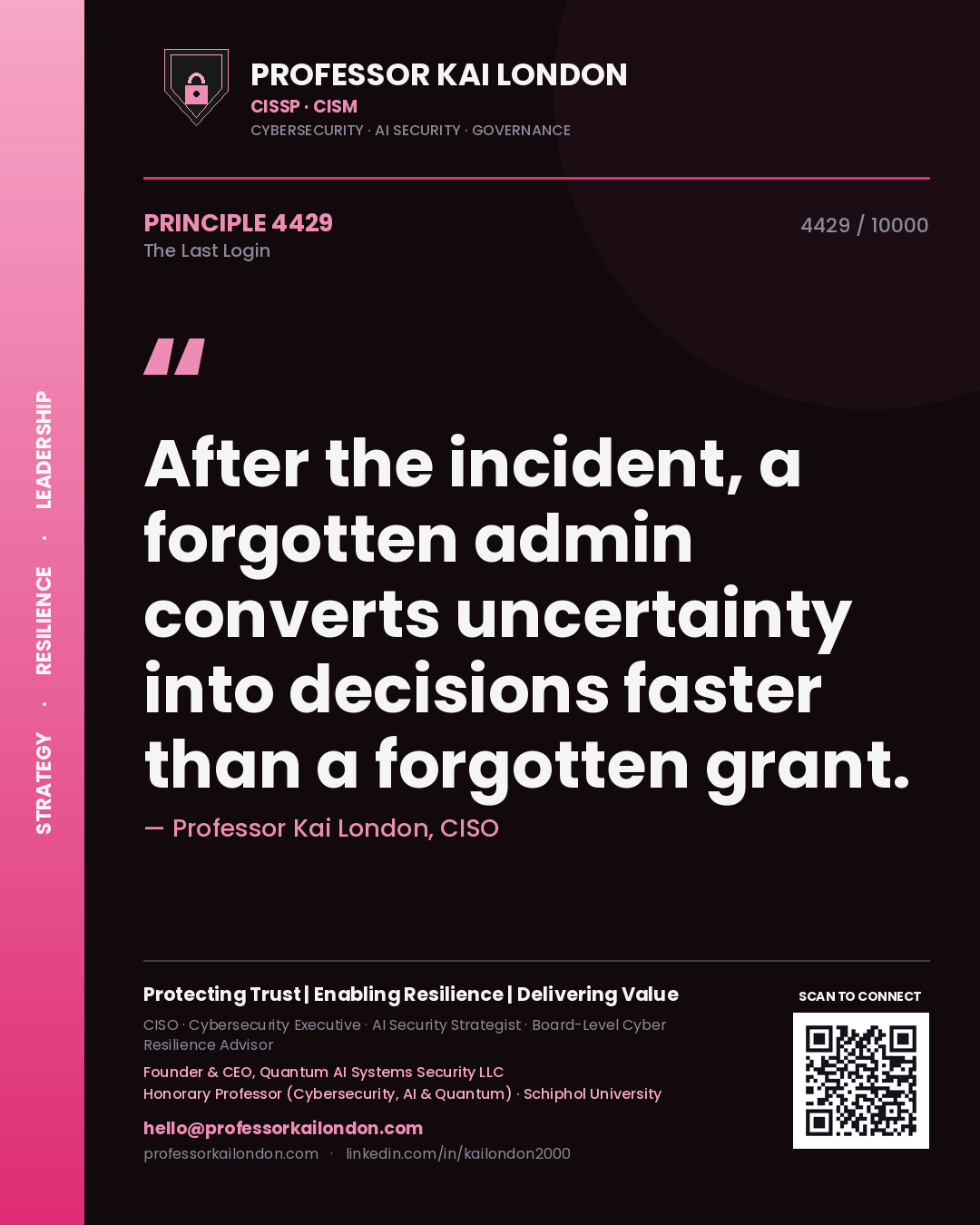 Professor Kai London principle 4429: After the incident, a forgotten admin converts uncertainty into decisions faster than a forgotten grant.