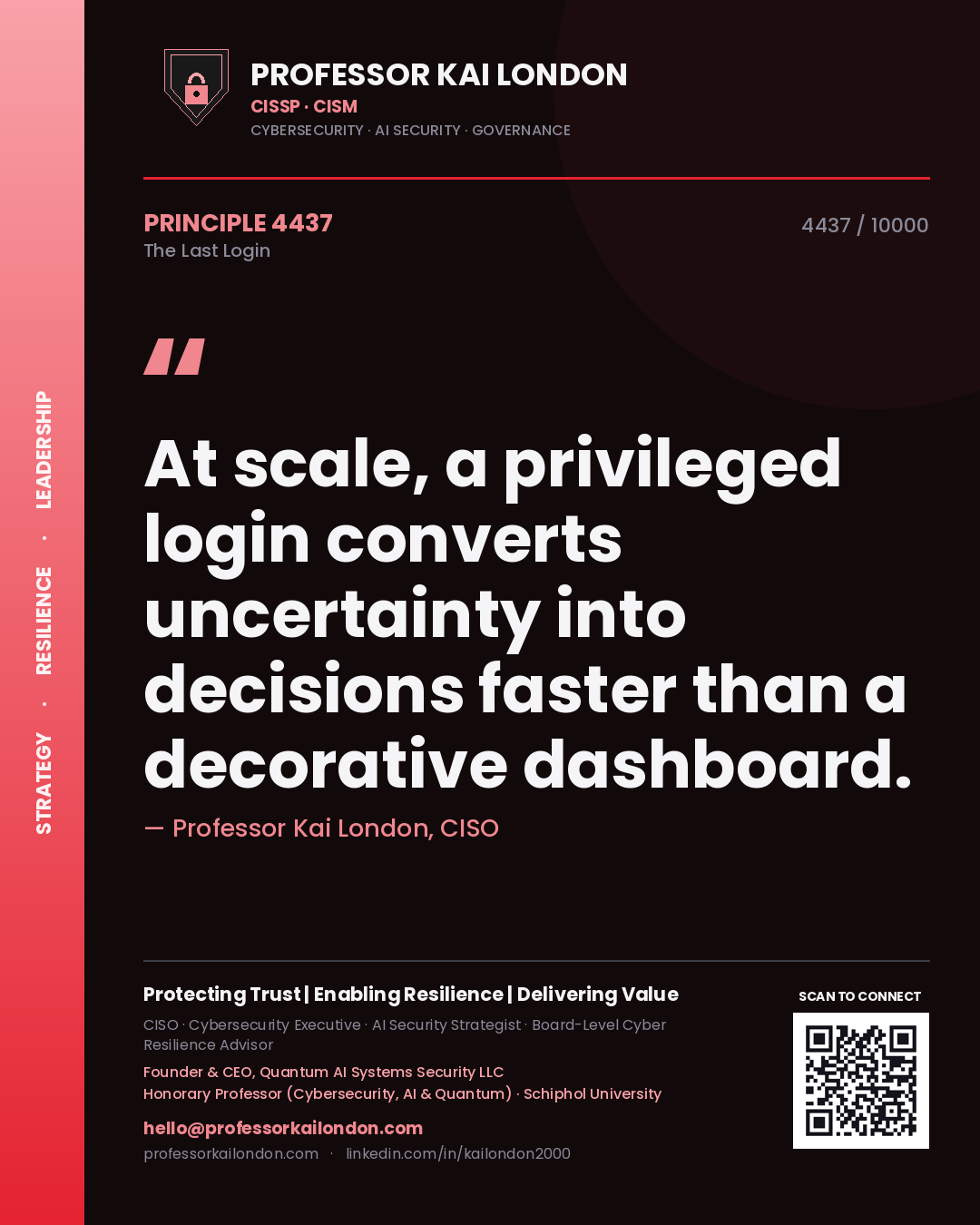 Professor Kai London principle 4437: At scale, a privileged login converts uncertainty into decisions faster than a decorative dashboard.