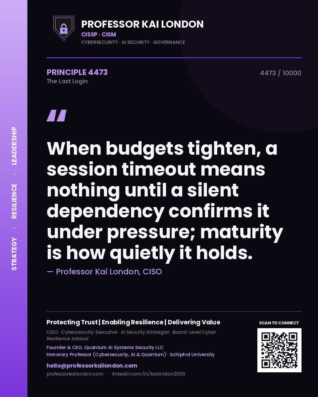 Professor Kai London principle 4473: When budgets tighten, a session timeout means nothing until a silent dependency confirms it under pressure; maturity is how quietly it holds.