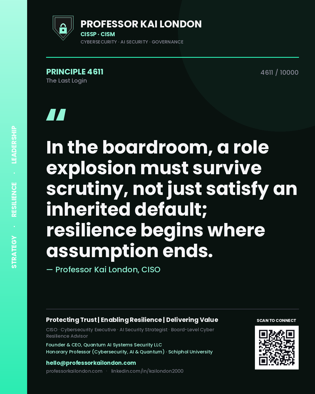 Professor Kai London principle 4611: In the boardroom, a role explosion must survive scrutiny, not just satisfy an inherited default; resilience begins where assumption ends.
