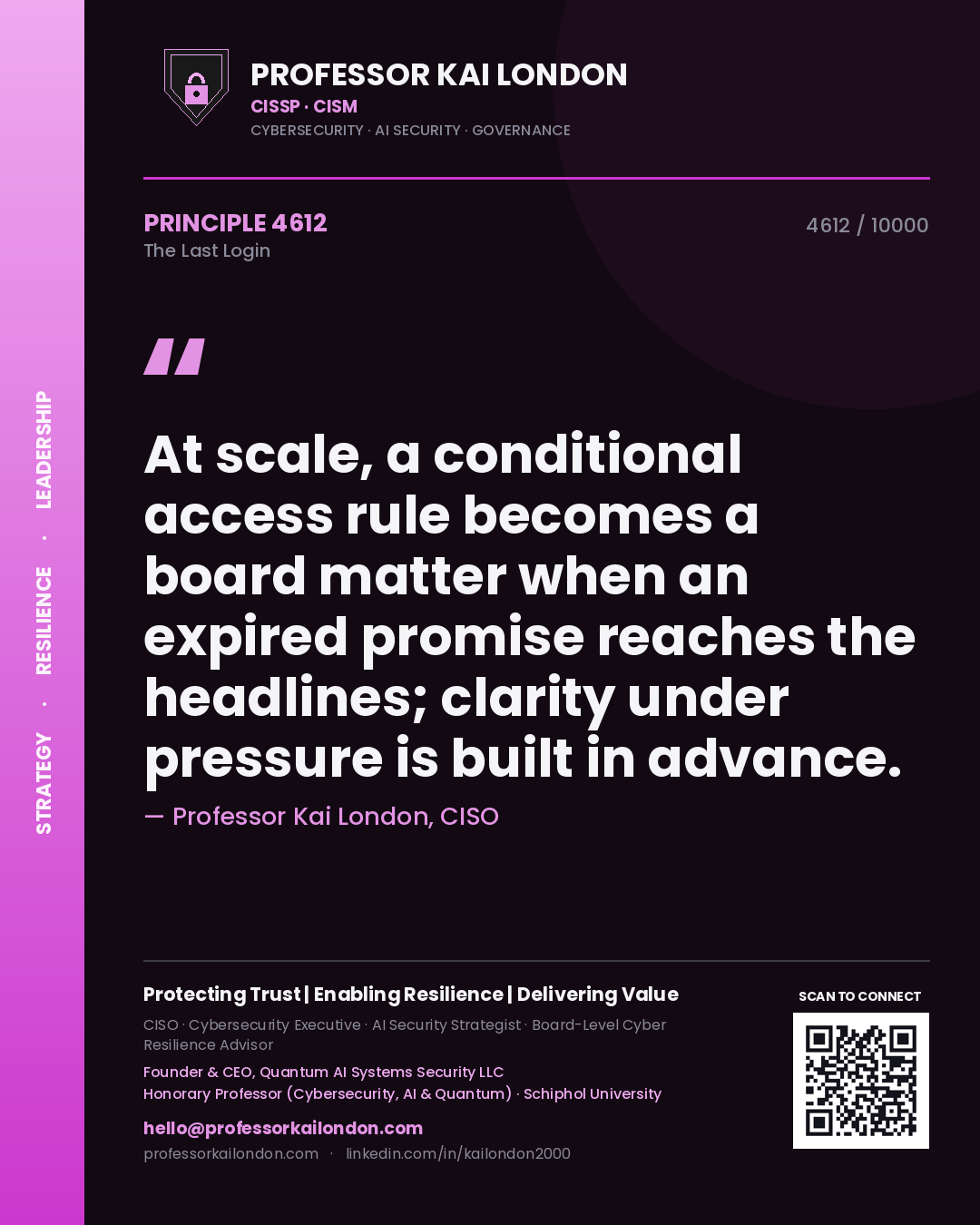 Professor Kai London principle 4612: At scale, a conditional access rule becomes a board matter when an expired promise reaches the headlines; clarity under pressure is built in advance.