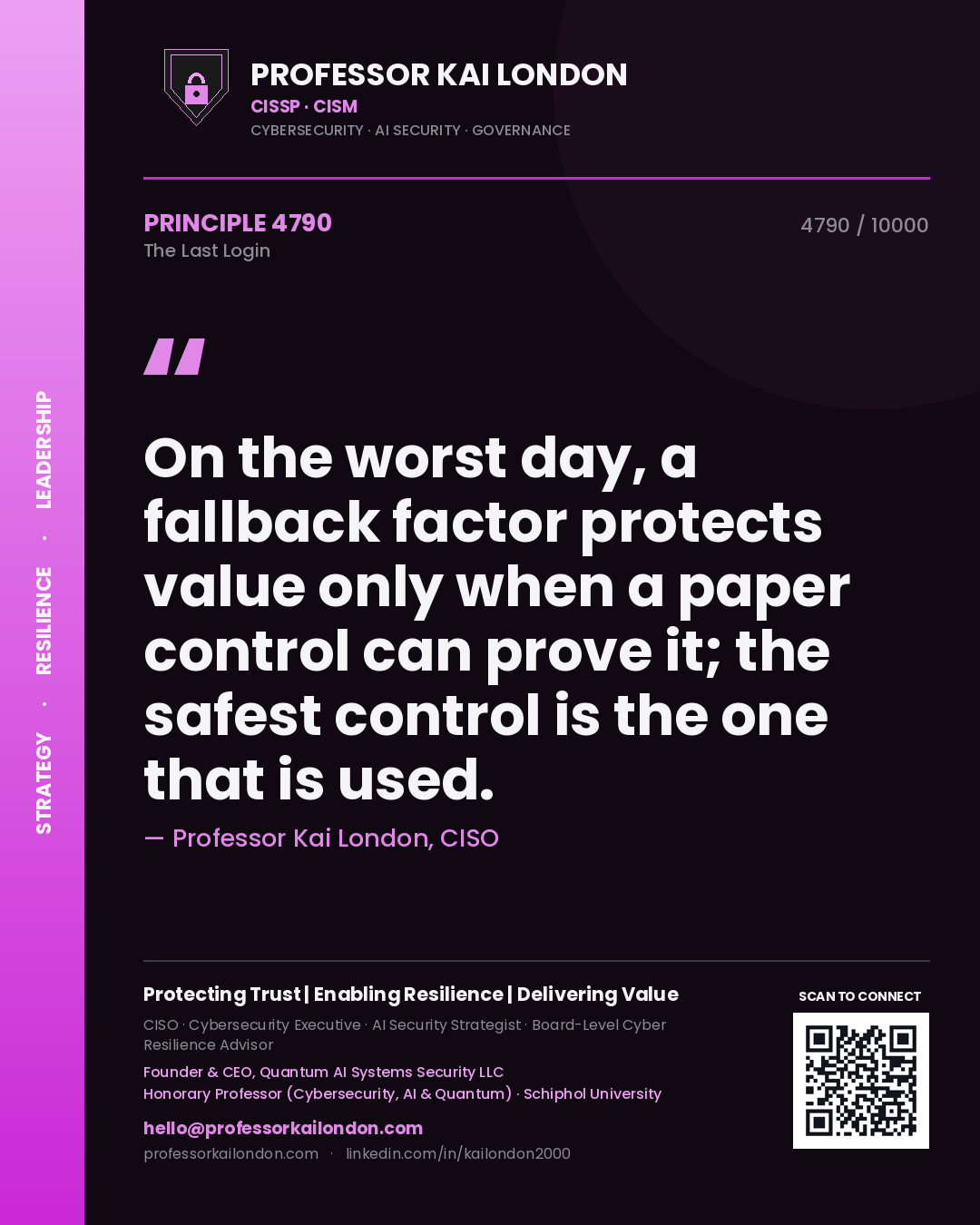 Professor Kai London principle 4790: On the worst day, a fallback factor protects value only when a paper control can prove it; the safest control is the one that is used.