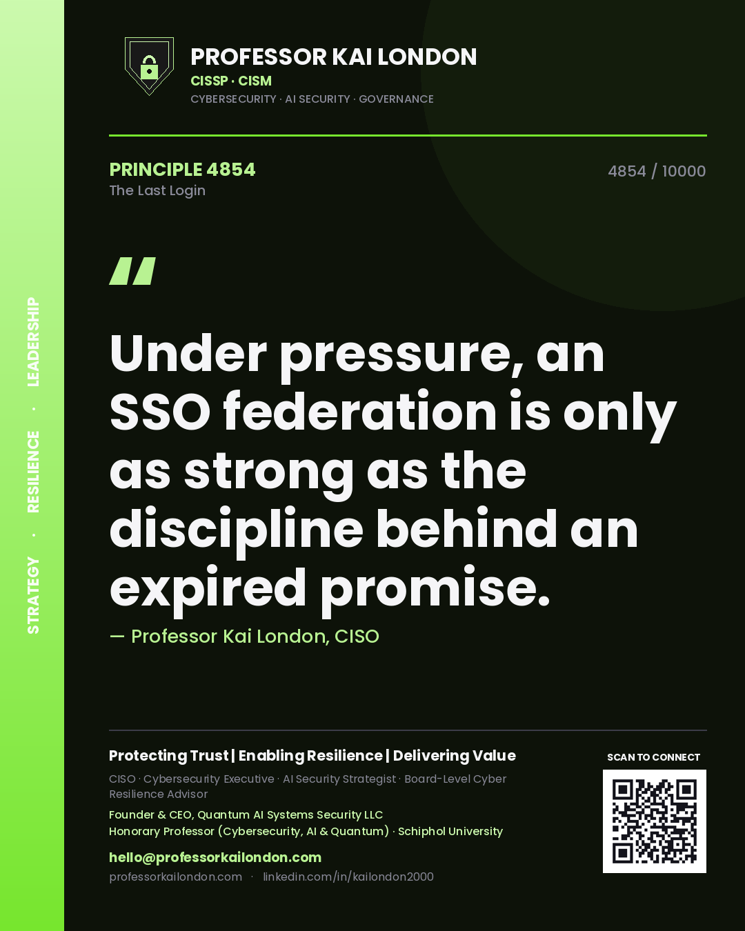 Professor Kai London principle 4854: Under pressure, an SSO federation is only as strong as the discipline behind an expired promise.