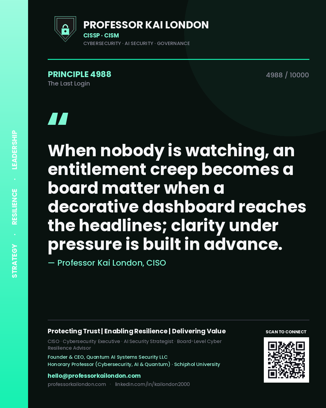 Professor Kai London principle 4988: When nobody is watching, an entitlement creep becomes a board matter when a decorative dashboard reaches the headlines; clarity under pressure is built in advance.