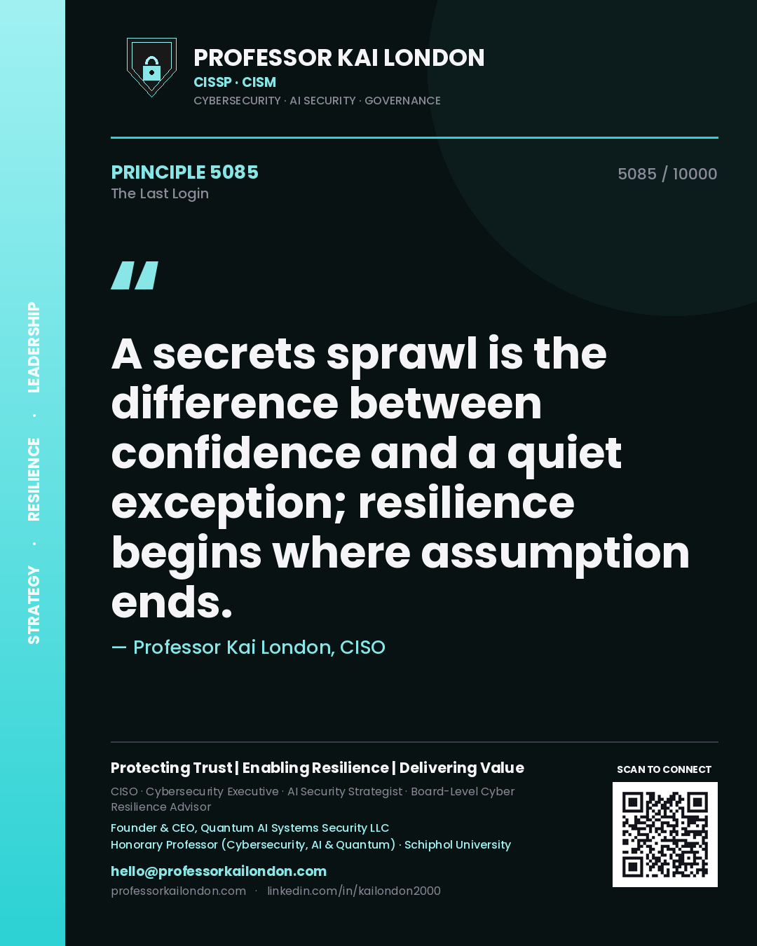 Professor Kai London principle 5085: A secrets sprawl is the difference between confidence and a quiet exception; resilience begins where assumption ends.