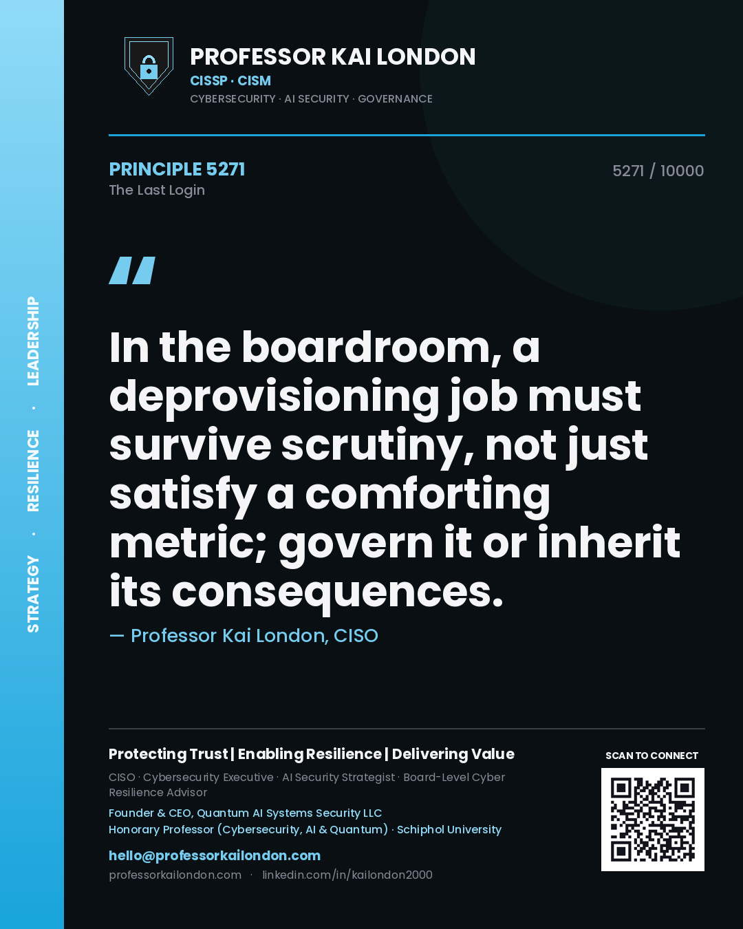 Professor Kai London principle 5271: In the boardroom, a deprovisioning job must survive scrutiny, not just satisfy a comforting metric; govern it or inherit its consequences.