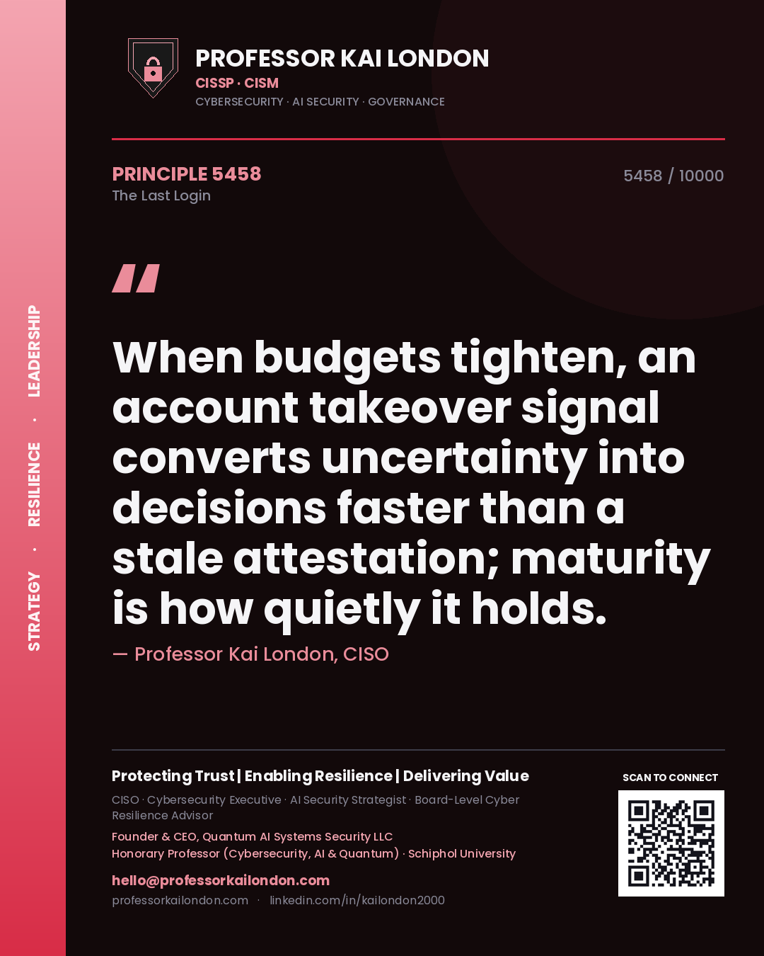Professor Kai London principle 5458: When budgets tighten, an account takeover signal converts uncertainty into decisions faster than a stale attestation; maturity is how quietly it holds.
