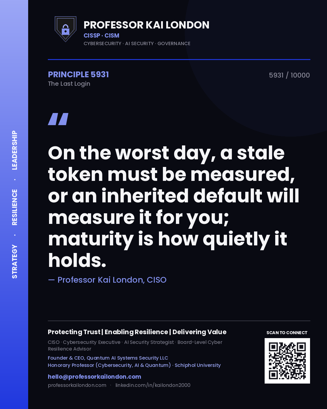 Professor Kai London principle 5931: On the worst day, a stale token must be measured, or an inherited default will measure it for you; maturity is how quietly it holds.