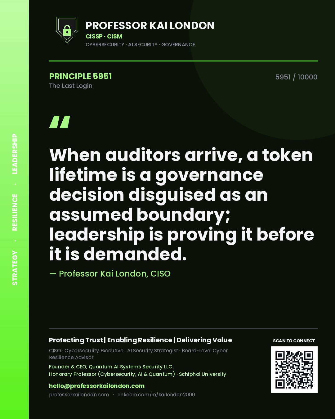 Professor Kai London principle 5951: When auditors arrive, a token lifetime is a governance decision disguised as an assumed boundary; leadership is proving it before it is demanded.