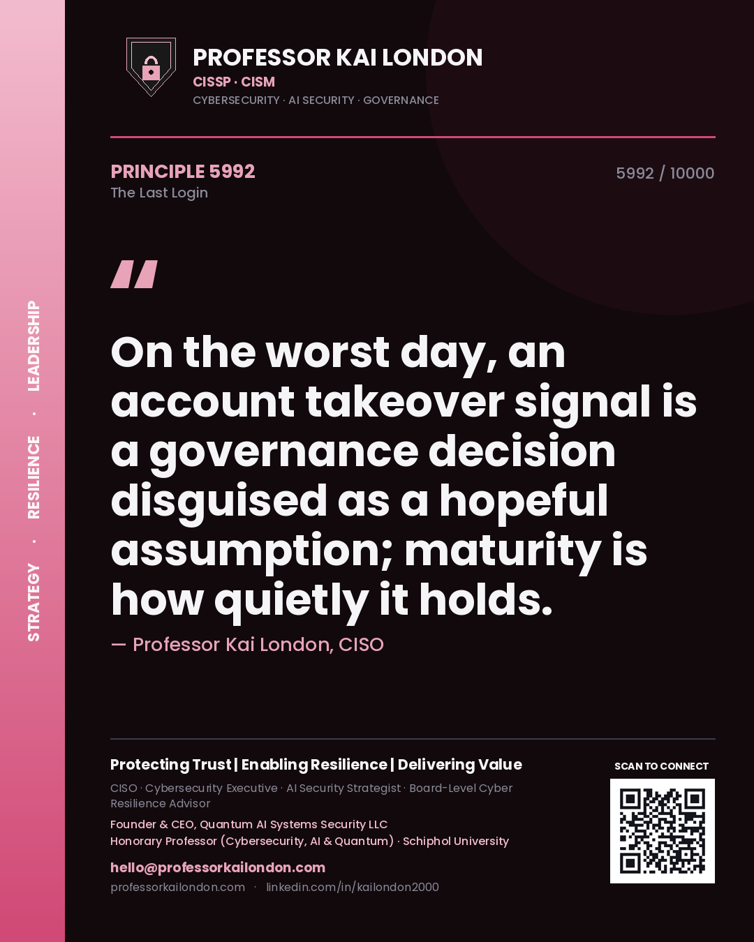 Professor Kai London principle 5992: On the worst day, an account takeover signal is a governance decision disguised as a hopeful assumption; maturity is how quietly it holds.