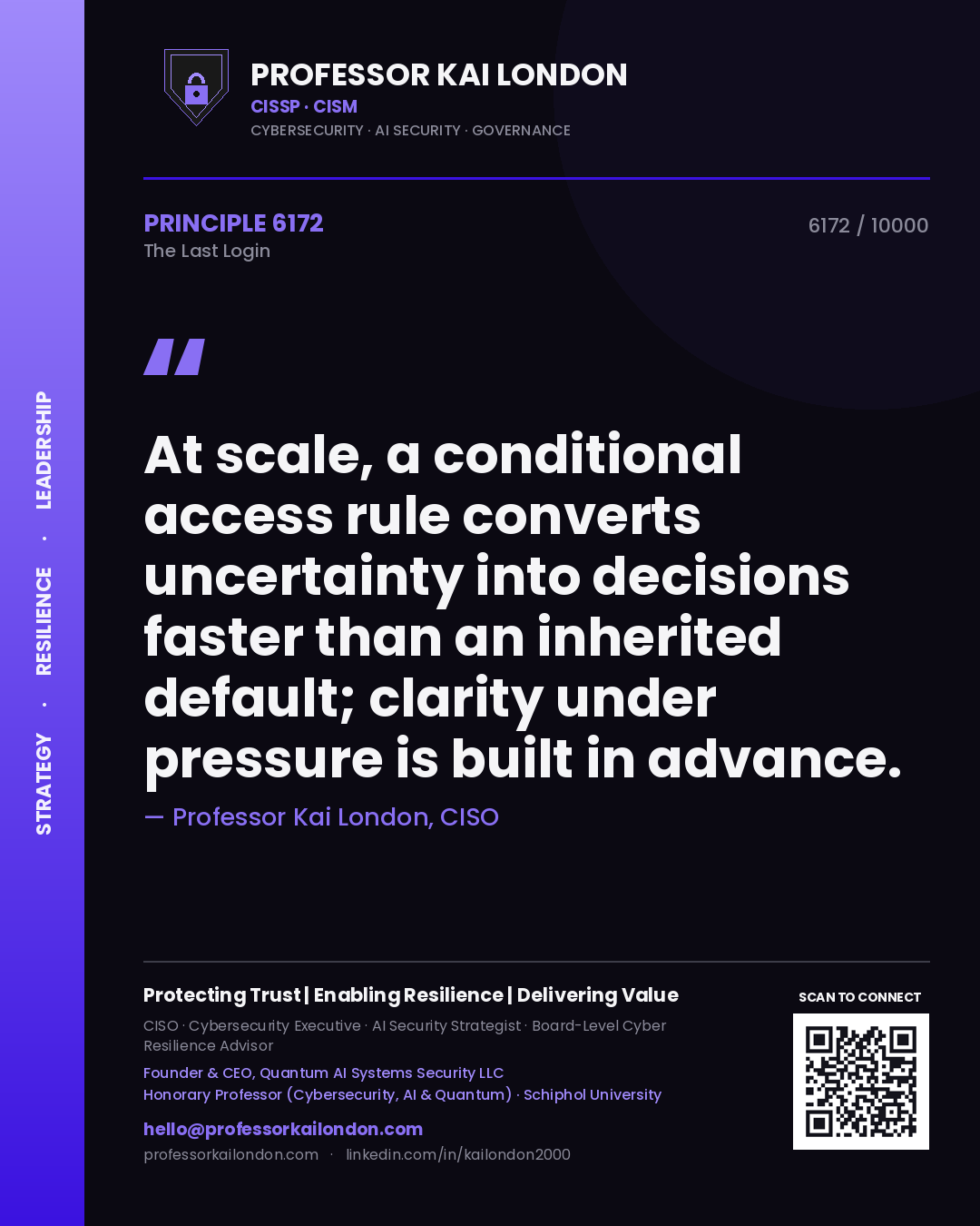 Professor Kai London principle 6172: At scale, a conditional access rule converts uncertainty into decisions faster than an inherited default; clarity under pressure is built in advance.