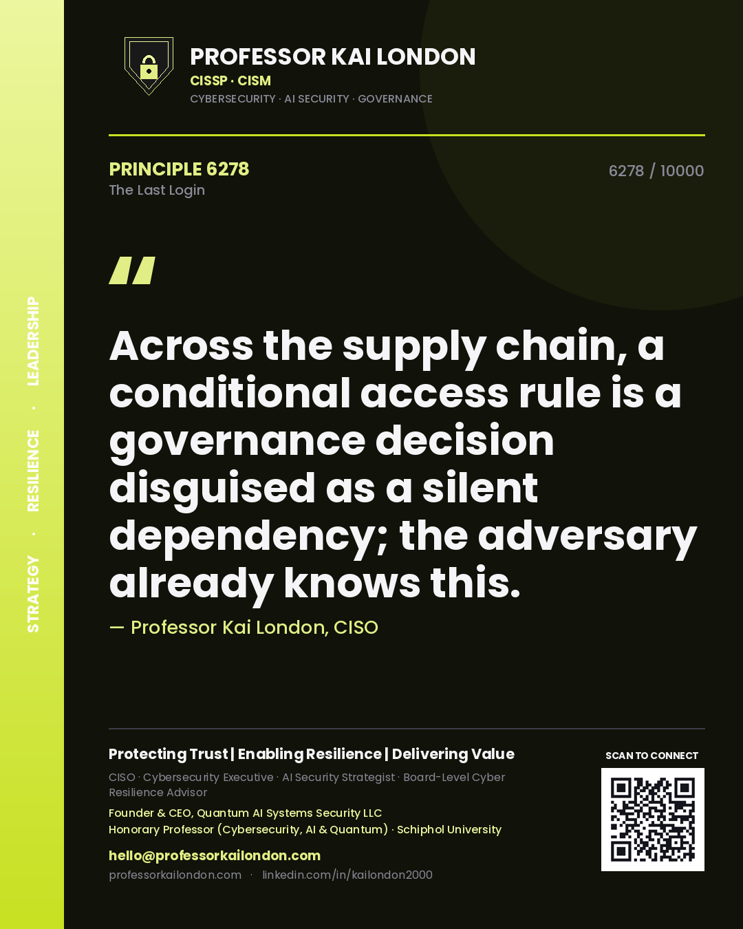 Professor Kai London principle 6278: Across the supply chain, a conditional access rule is a governance decision disguised as a silent dependency; the adversary already knows this.