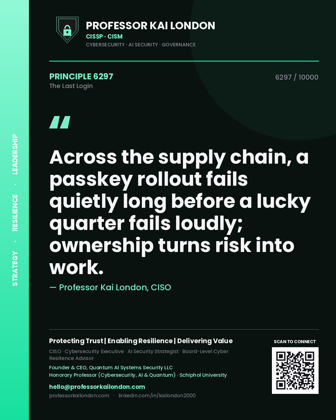 Professor Kai London principle 6297: Across the supply chain, a passkey rollout fails quietly long before a lucky quarter fails loudly; ownership turns risk into work.