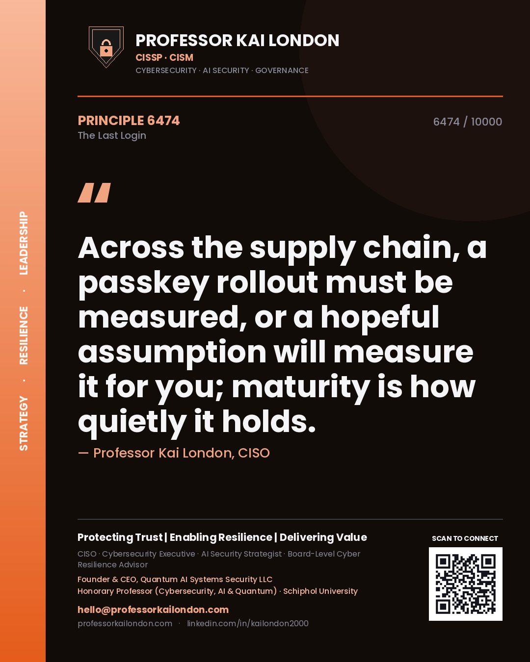 Professor Kai London principle 6474: Across the supply chain, a passkey rollout must be measured, or a hopeful assumption will measure it for you; maturity is how quietly it holds.