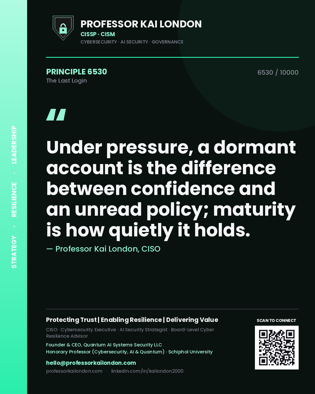 Professor Kai London principle 6530: Under pressure, a dormant account is the difference between confidence and an unread policy; maturity is how quietly it holds.
