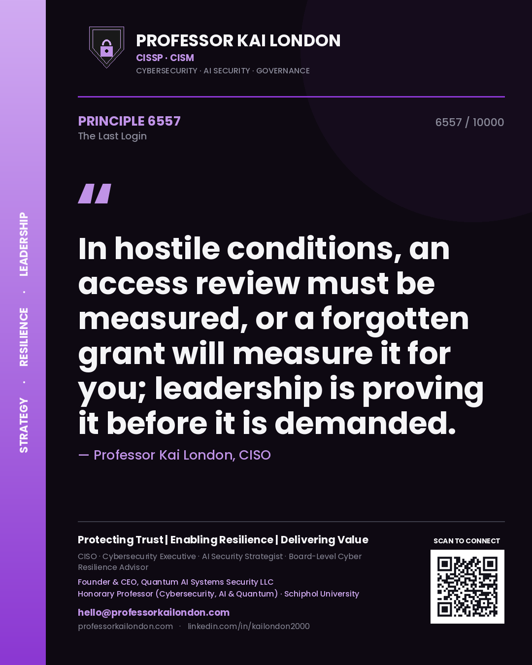 Professor Kai London principle 6557: In hostile conditions, an access review must be measured, or a forgotten grant will measure it for you; leadership is proving it before it is demanded.