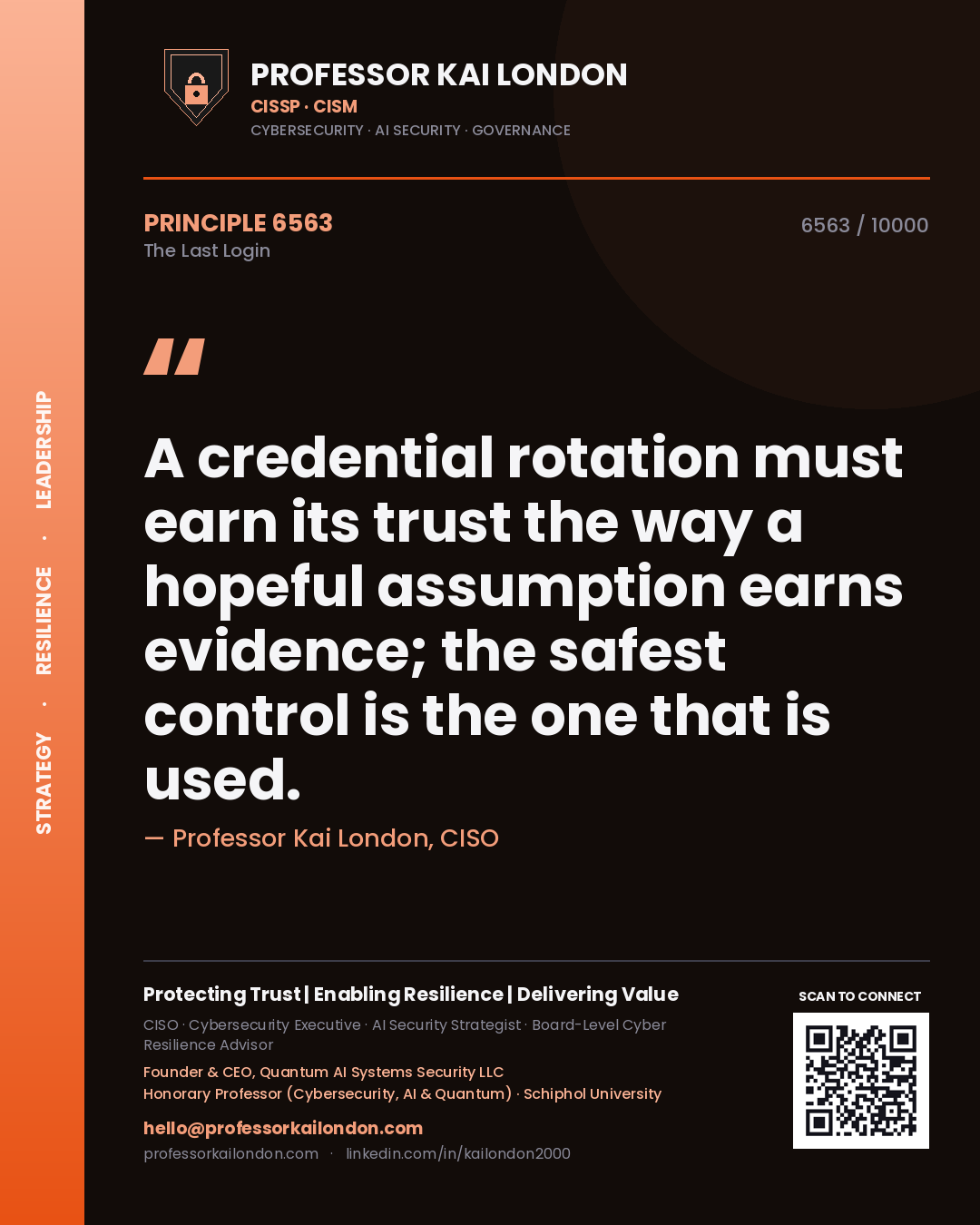 Professor Kai London principle 6563: A credential rotation must earn its trust the way a hopeful assumption earns evidence; the safest control is the one that is used.