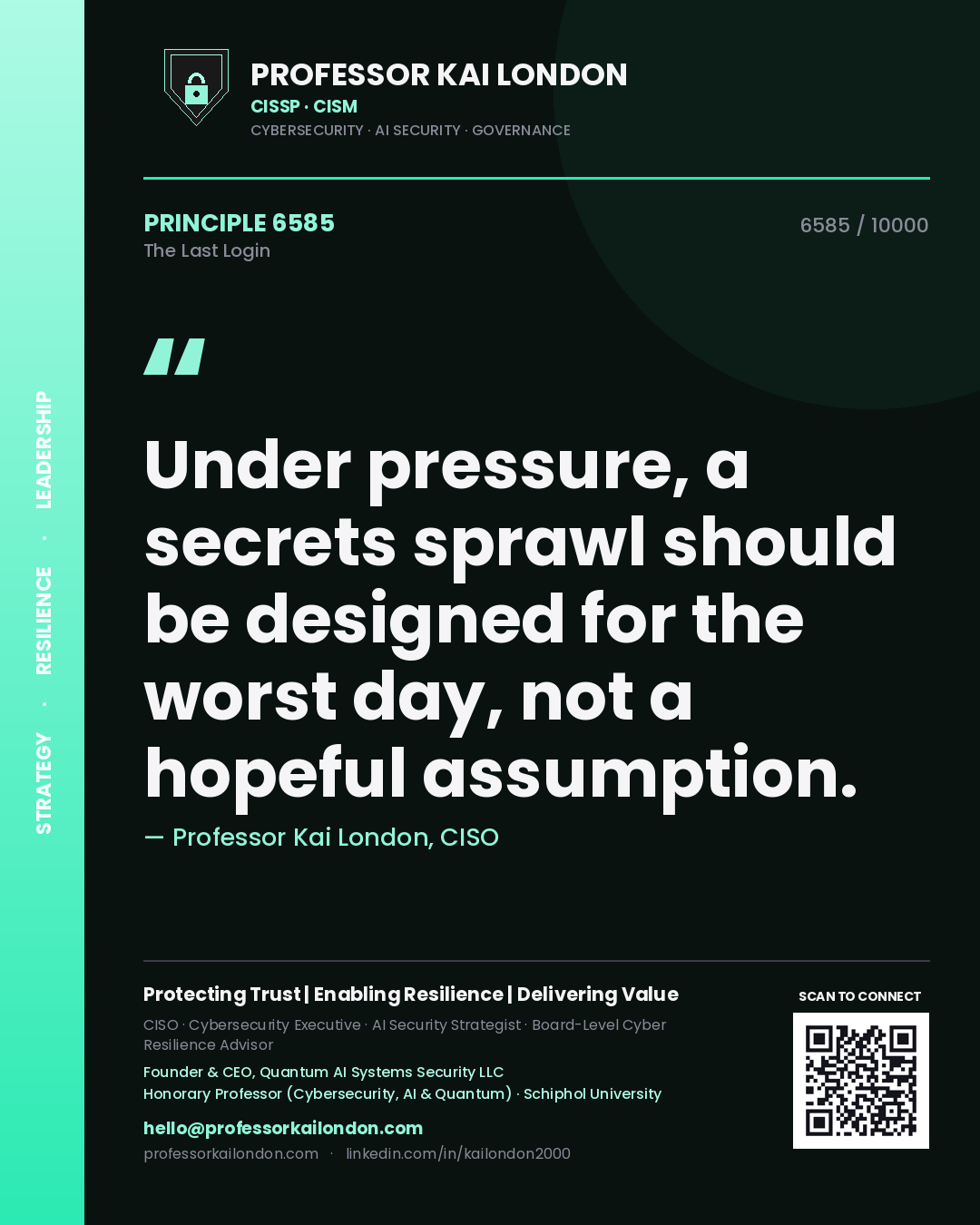Professor Kai London principle 6585: Under pressure, a secrets sprawl should be designed for the worst day, not a hopeful assumption.