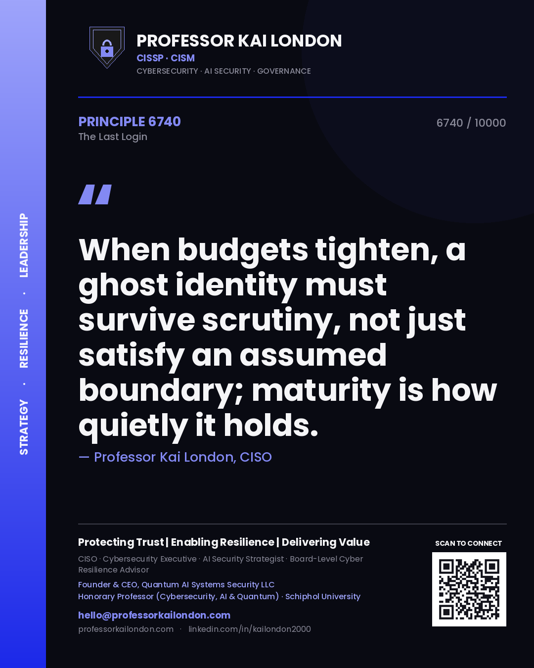 Professor Kai London principle 6740: When budgets tighten, a ghost identity must survive scrutiny, not just satisfy an assumed boundary; maturity is how quietly it holds.