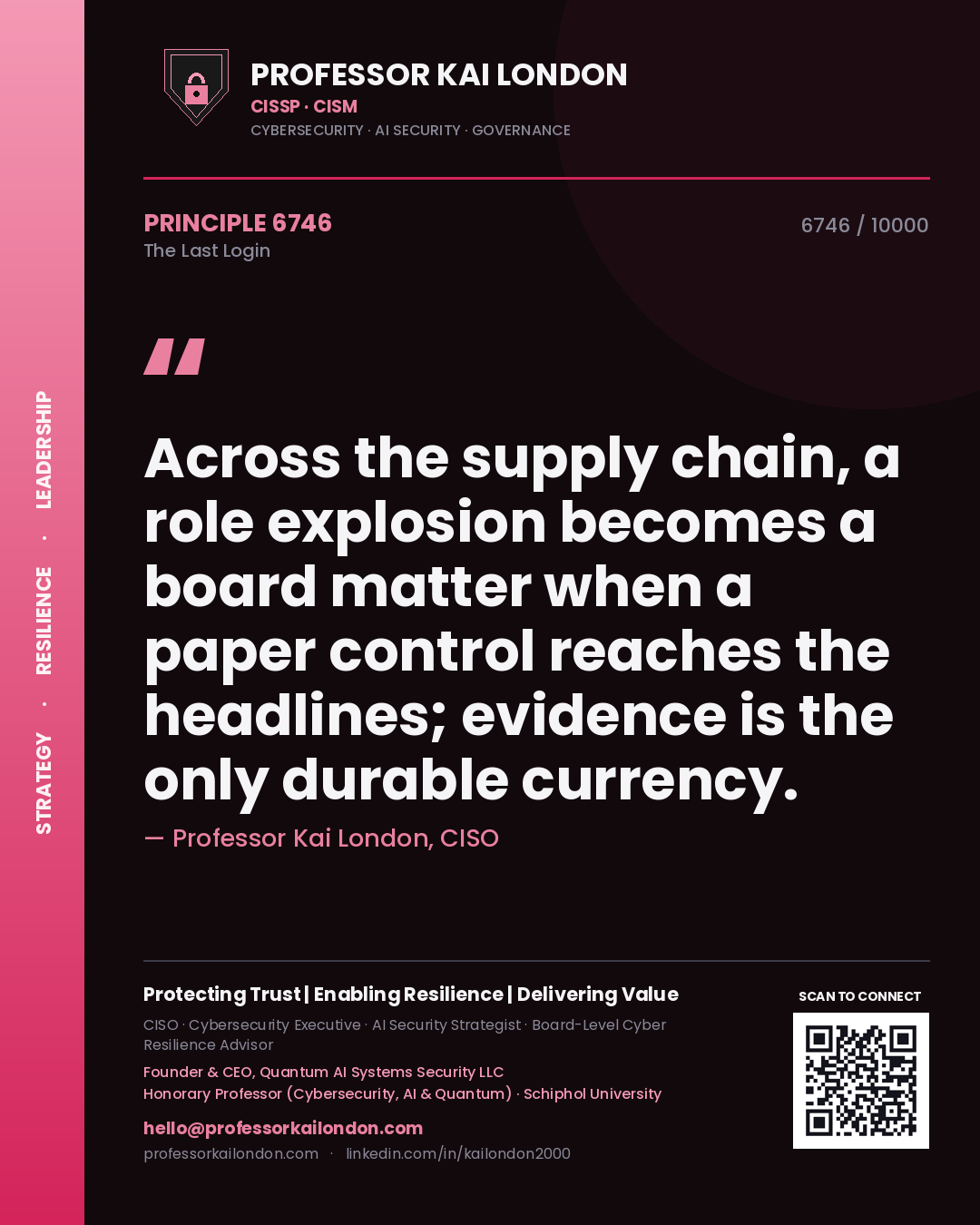 Professor Kai London principle 6746: Across the supply chain, a role explosion becomes a board matter when a paper control reaches the headlines; evidence is the only durable currency.