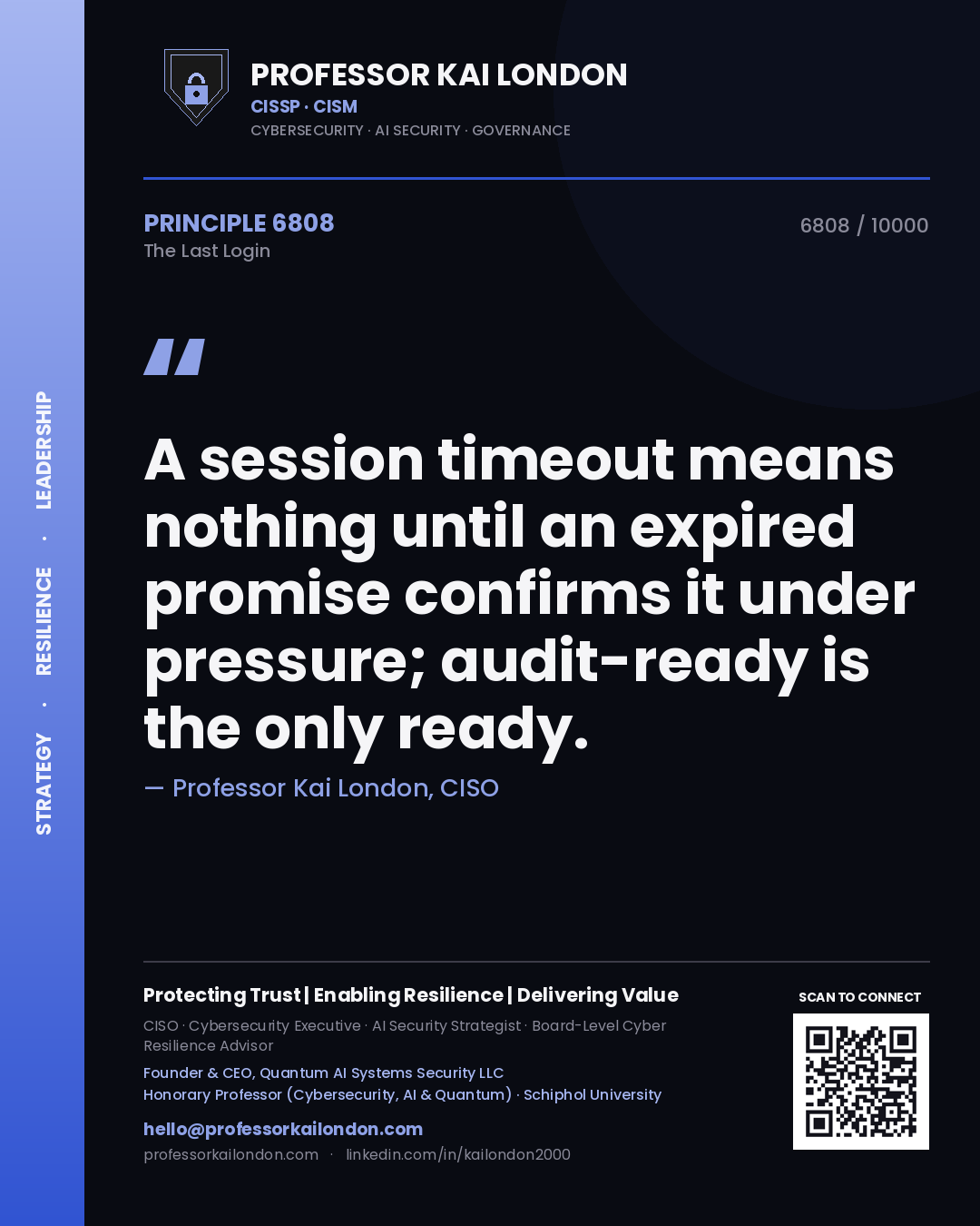 Professor Kai London principle 6808: A session timeout means nothing until an expired promise confirms it under pressure; audit-ready is the only ready.