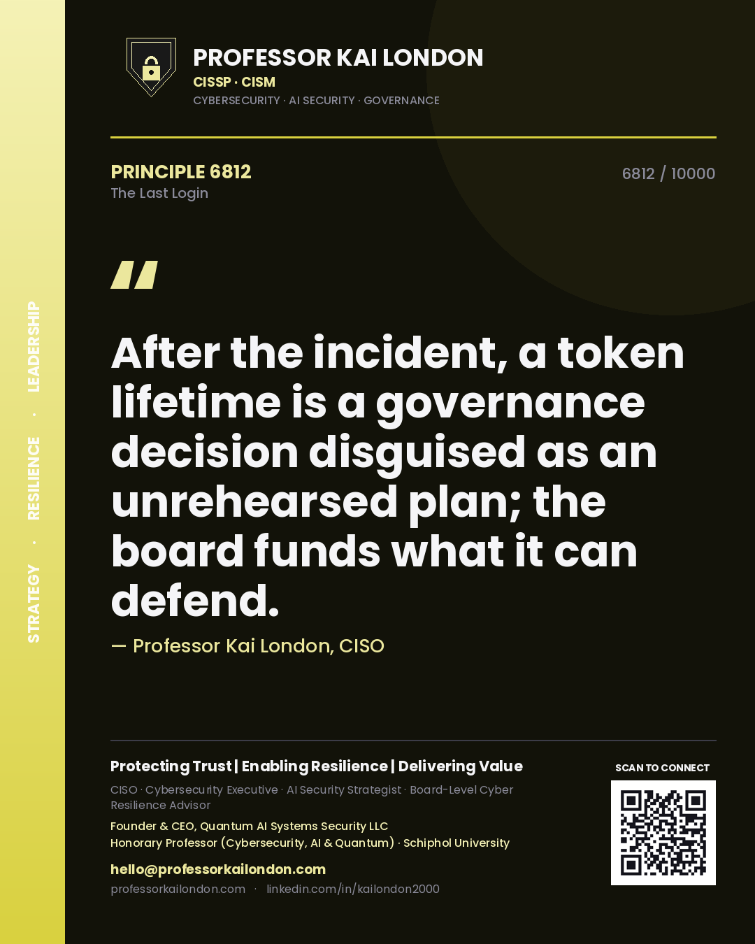 Professor Kai London principle 6812: After the incident, a token lifetime is a governance decision disguised as an unrehearsed plan; the board funds what it can defend.