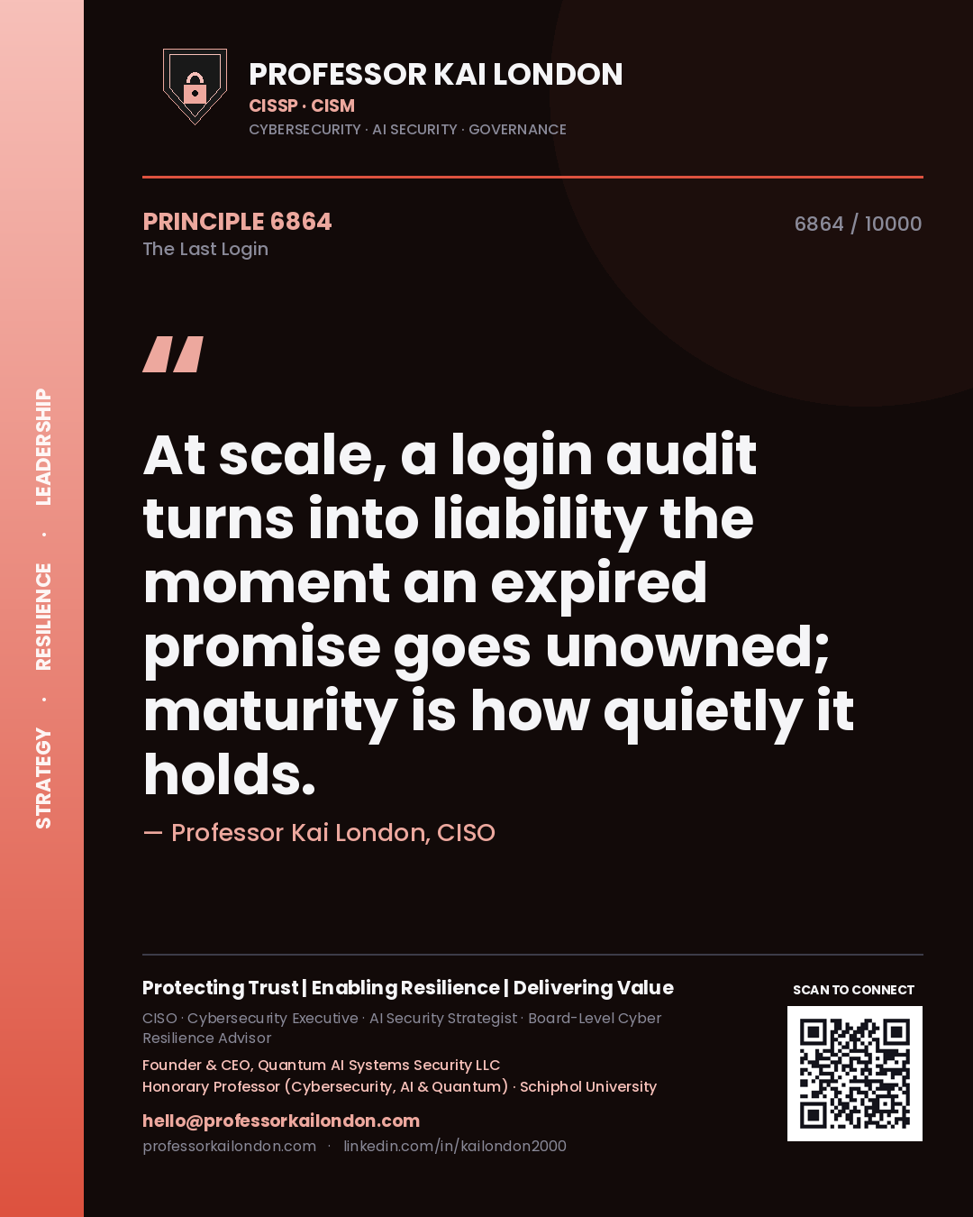 Professor Kai London principle 6864: At scale, a login audit turns into liability the moment an expired promise goes unowned; maturity is how quietly it holds.