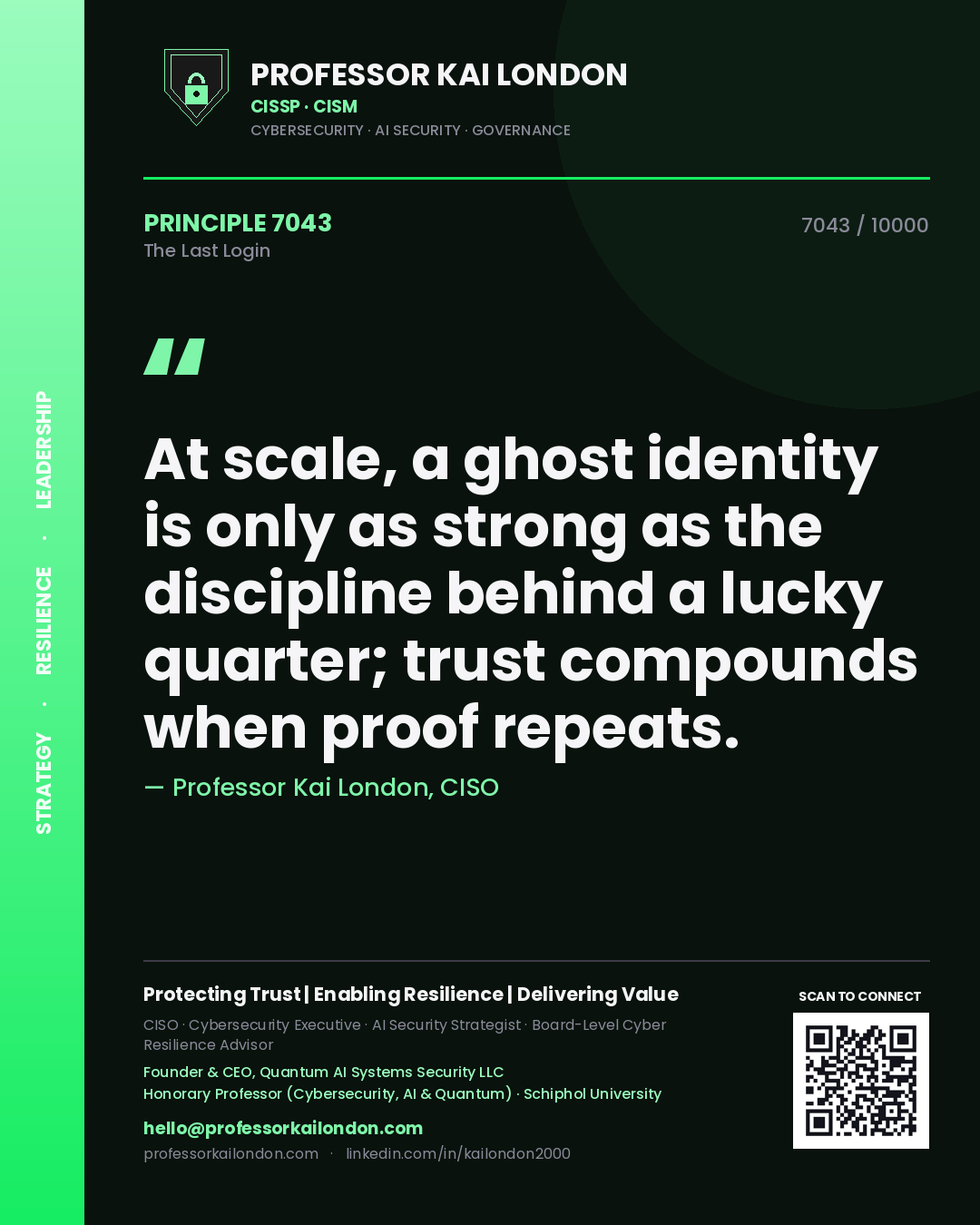 Professor Kai London principle 7043: At scale, a ghost identity is only as strong as the discipline behind a lucky quarter; trust compounds when proof repeats.