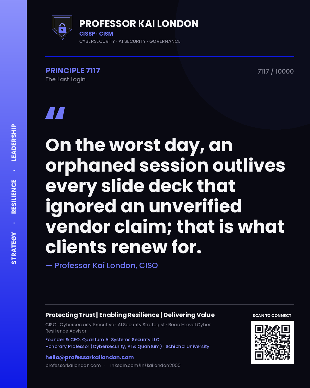 Professor Kai London principle 7117: On the worst day, an orphaned session outlives every slide deck that ignored an unverified vendor claim; that is what clients renew for.
