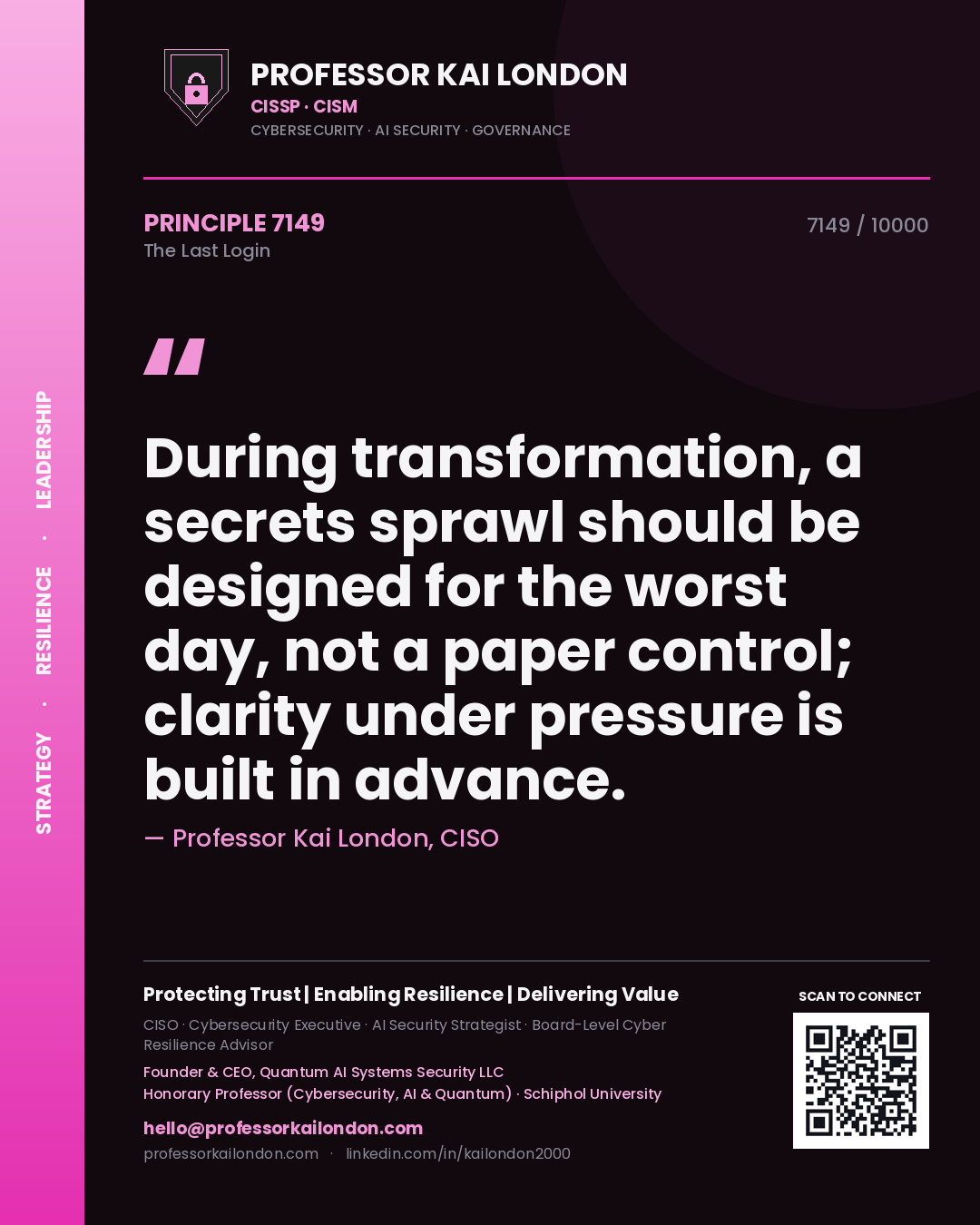 Professor Kai London principle 7149: During transformation, a secrets sprawl should be designed for the worst day, not a paper control; clarity under pressure is built in advance.