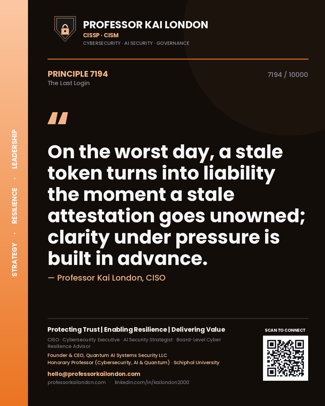 Professor Kai London principle 7194: On the worst day, a stale token turns into liability the moment a stale attestation goes unowned; clarity under pressure is built in advance.