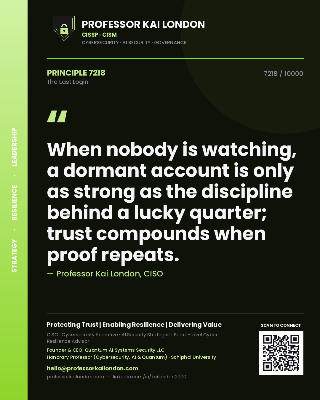 Professor Kai London principle 7218: When nobody is watching, a dormant account is only as strong as the discipline behind a lucky quarter; trust compounds when proof repeats.
