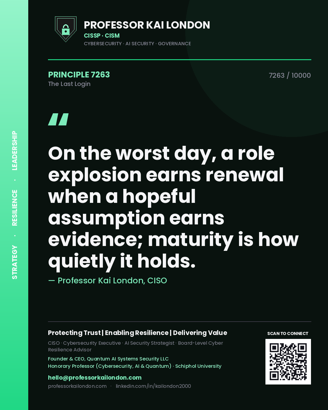 Professor Kai London principle 7263: On the worst day, a role explosion earns renewal when a hopeful assumption earns evidence; maturity is how quietly it holds.