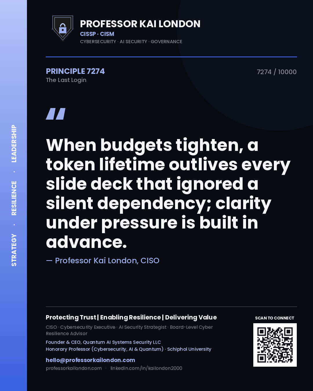 Professor Kai London principle 7274: When budgets tighten, a token lifetime outlives every slide deck that ignored a silent dependency; clarity under pressure is built in advance.