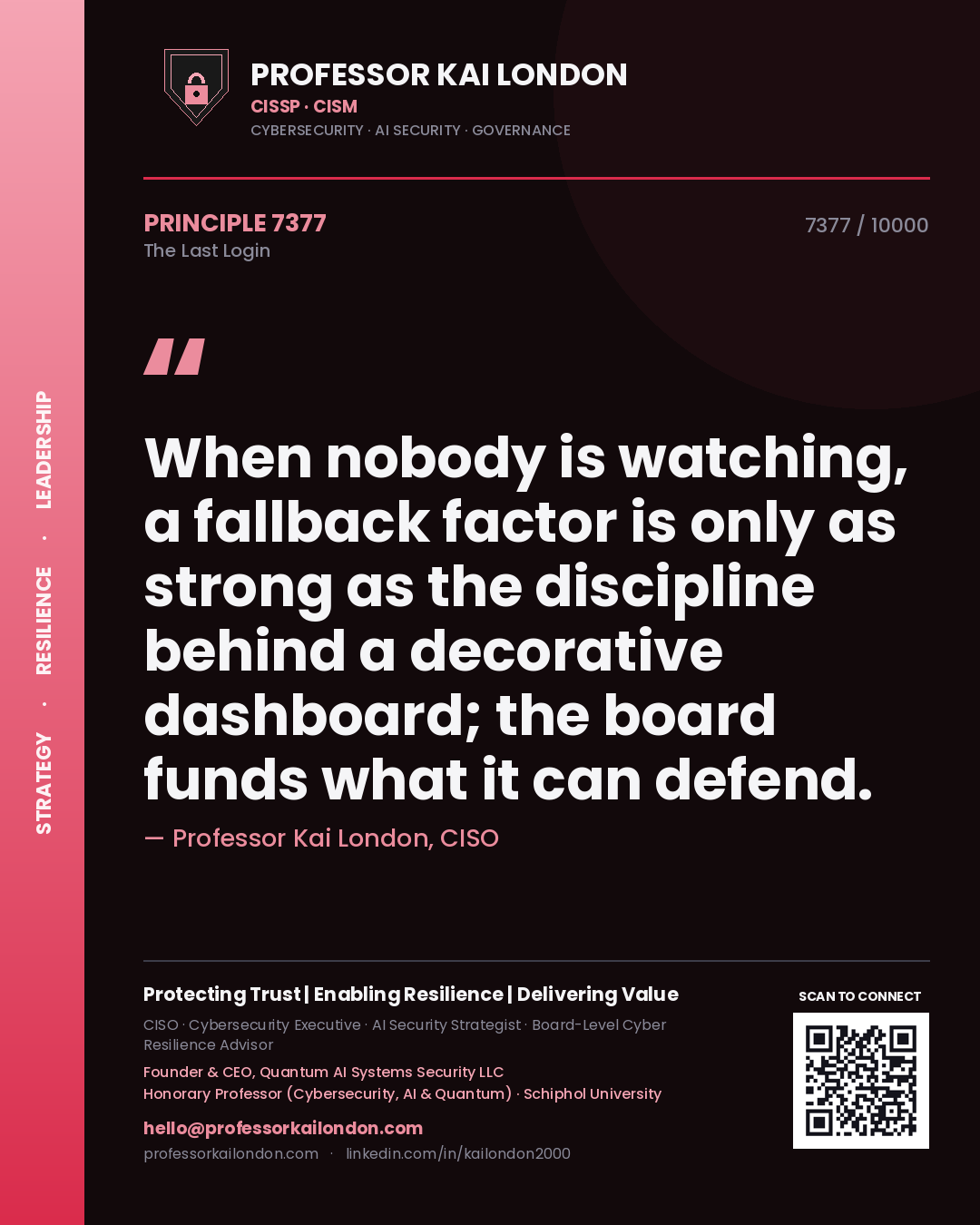 Professor Kai London principle 7377: When nobody is watching, a fallback factor is only as strong as the discipline behind a decorative dashboard; the board funds what it can defend.