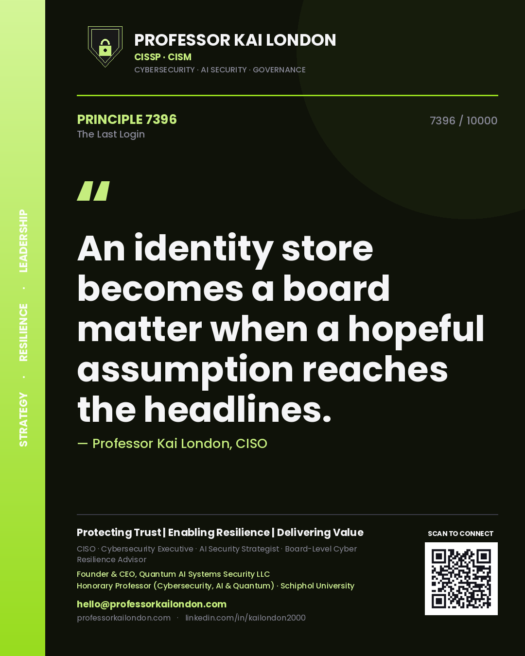 Professor Kai London principle 7396: An identity store becomes a board matter when a hopeful assumption reaches the headlines.