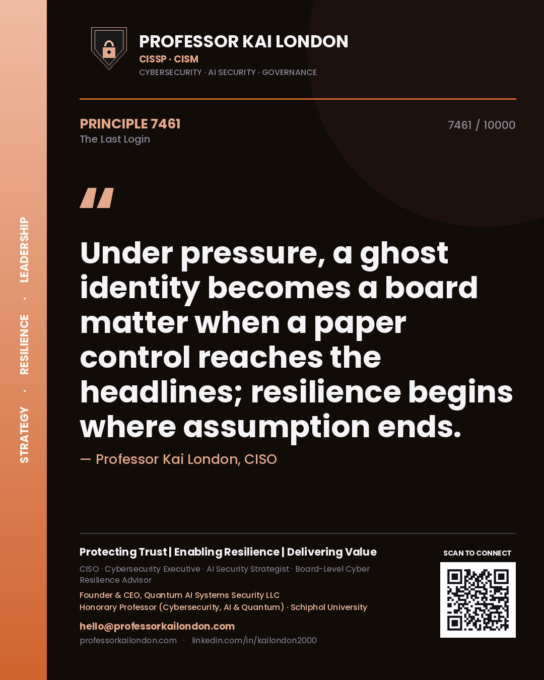 Professor Kai London principle 7461: Under pressure, a ghost identity becomes a board matter when a paper control reaches the headlines; resilience begins where assumption ends.