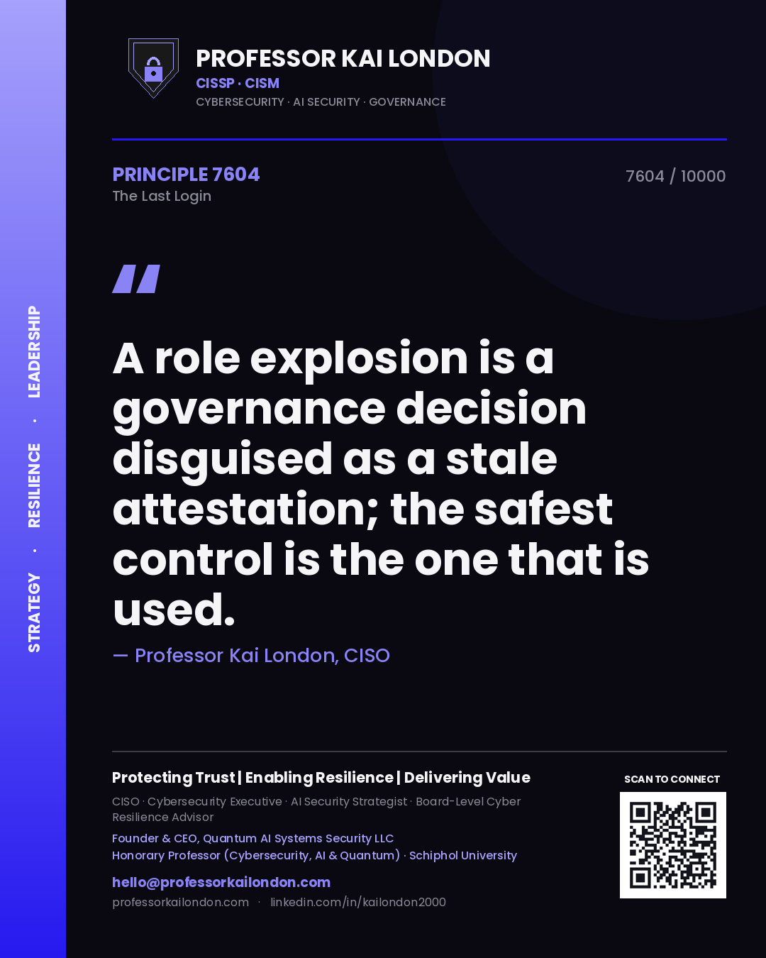 Professor Kai London principle 7604: A role explosion is a governance decision disguised as a stale attestation; the safest control is the one that is used.