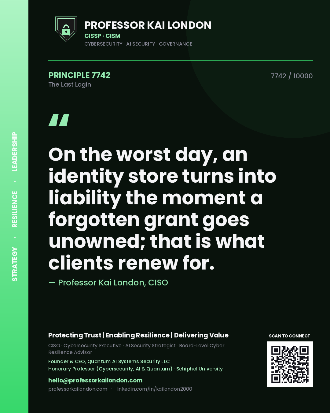 Professor Kai London principle 7742: On the worst day, an identity store turns into liability the moment a forgotten grant goes unowned; that is what clients renew for.
