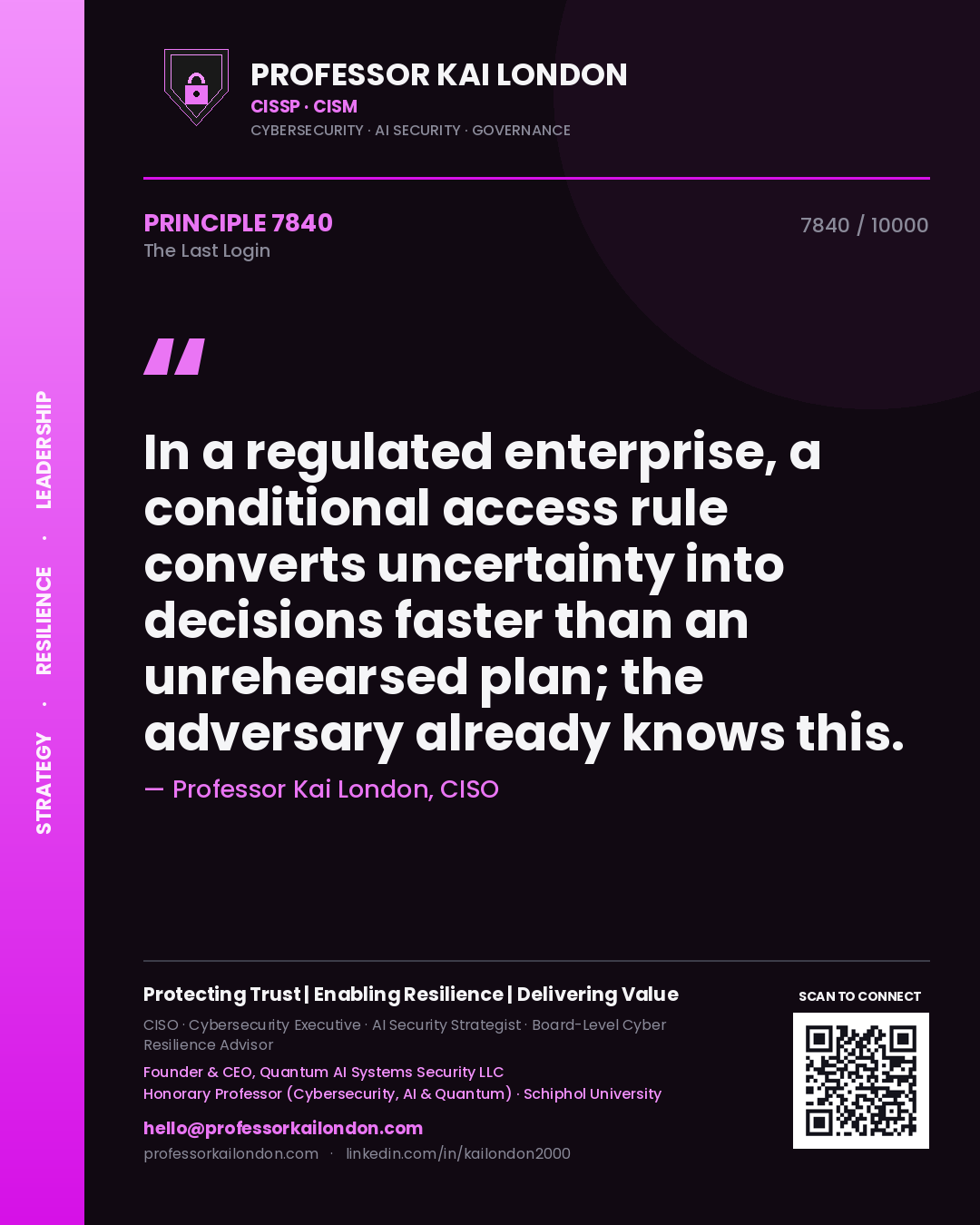 Professor Kai London principle 7840: In a regulated enterprise, a conditional access rule converts uncertainty into decisions faster than an unrehearsed plan; the adversary already knows this.