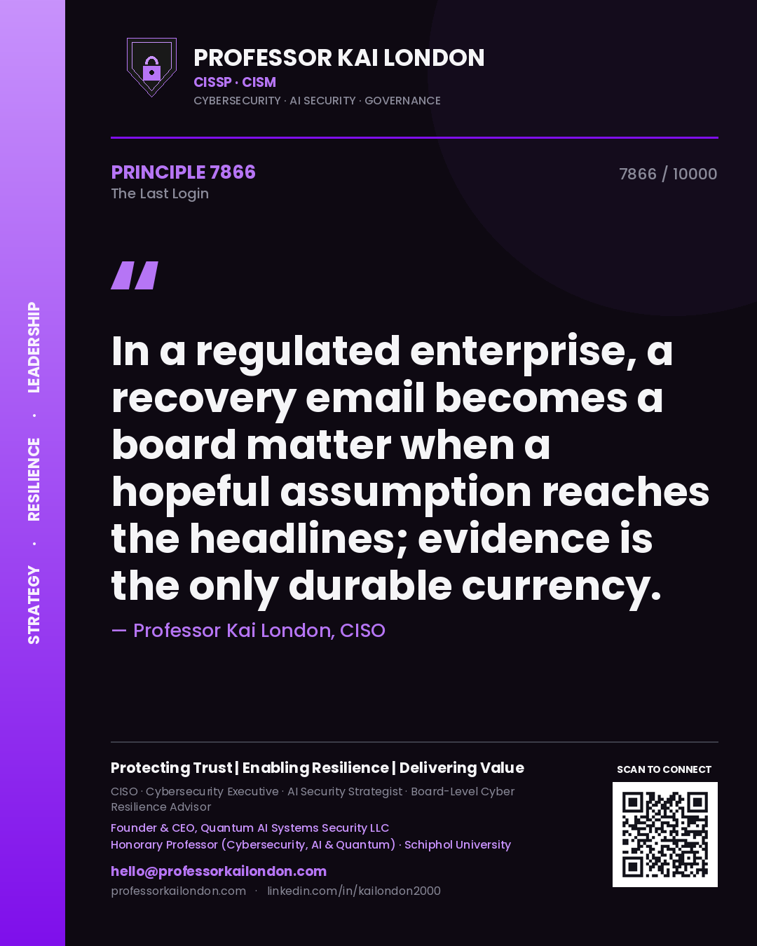 Professor Kai London principle 7866: In a regulated enterprise, a recovery email becomes a board matter when a hopeful assumption reaches the headlines; evidence is the only durable currency.